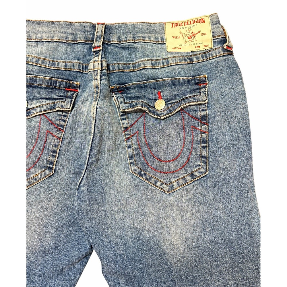True Religion Ricky Relaxed Straight Jeans Mens 38x34 Blue Denim Flap Pockets